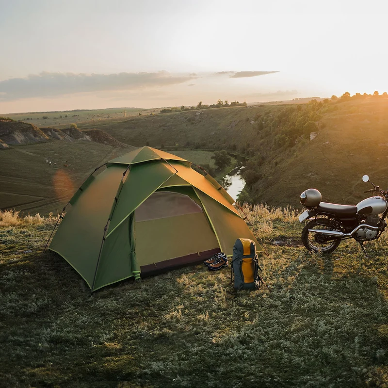 Pop-Up Zelt für 4 Personen, Campingzelt Outdoor Grün, Kuppelzelt doppelwandig mit 2 Türen, Wurfzelt wasserdicht & winddicht mit Tragetasche