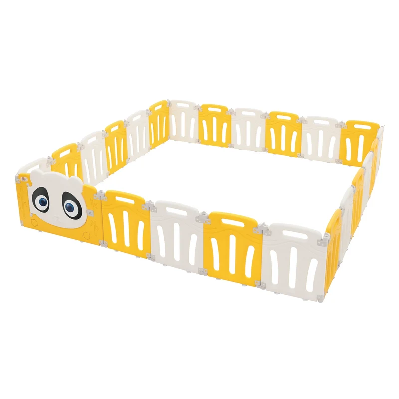 Joyz | Laufgitter Baby Laufstall Faltbar, aus HDPE- und PP-Kunststoff, Weiß-Gelb Panda, Krabbelgitter Babyzaun Kinderlaufstall