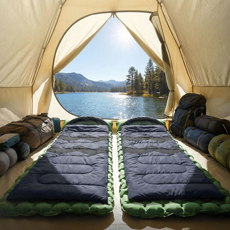 Schlafsack Outdoor für Camping, Dunkelblau, 210 cm, 3 Jahreszeiten für Erwachsene, 2in1 Deckenschlafsäcke Wasserabweisend, Warm, Kompakt & Leicht