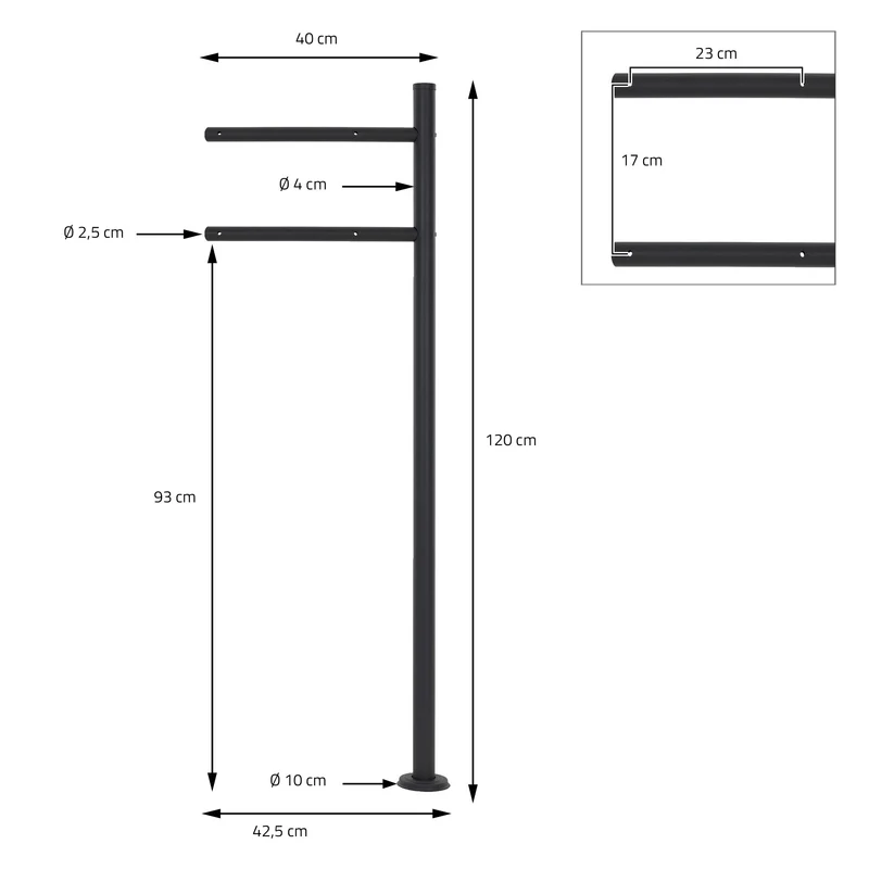 Standbriefkasten mit Zeitungsfach 37x36,5x11 cm Anthrazit/Schwarz-Marmoroptik aus Stahl ML-Design, Modernes Diagonales Design, Standhöhe 120 cm Anthrazit