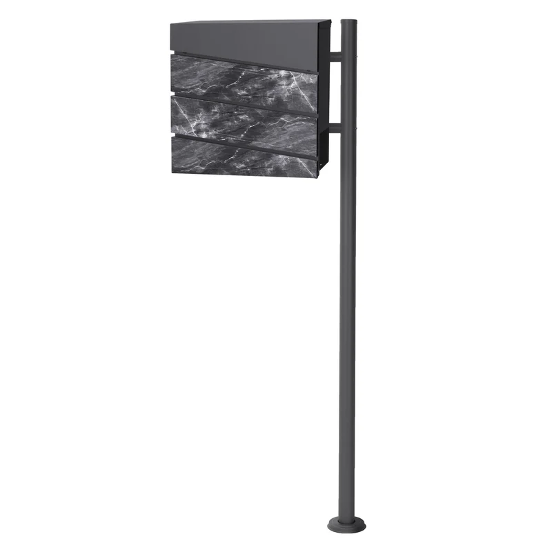Standbriefkasten mit Zeitungsfach 37x36,5x11 cm Anthrazit/Schwarz-Marmoroptik aus Stahl ML-Design, Modernes Diagonales Design, Standhöhe 120 cm Anthrazit