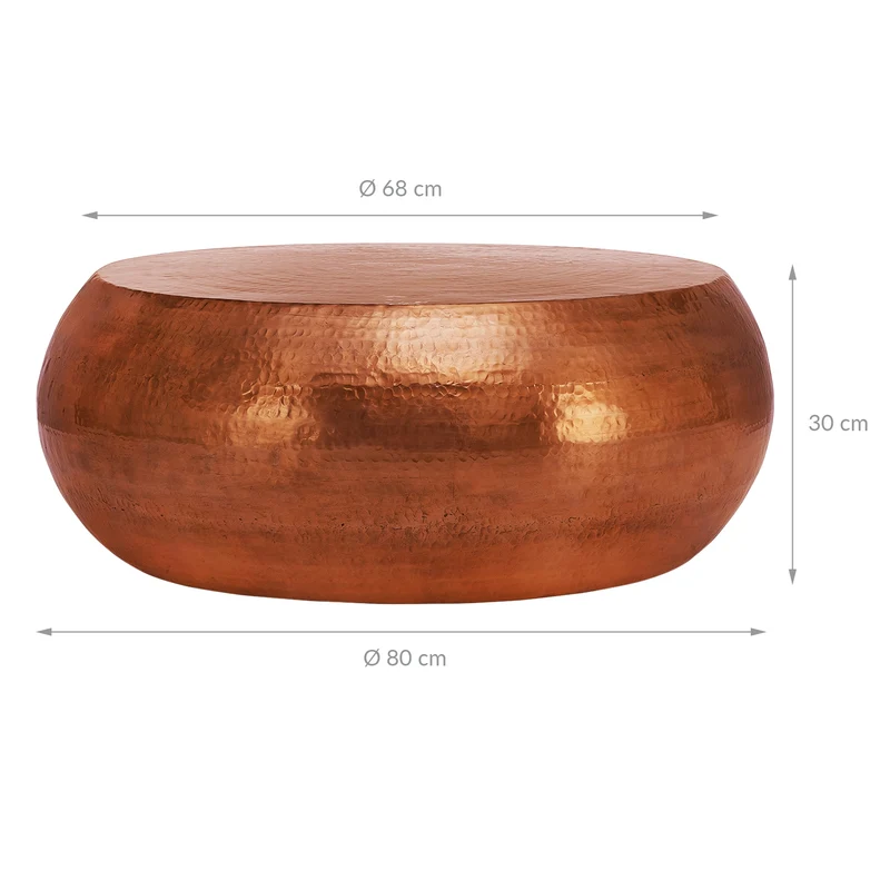 Couchtisch Ø 80x30 cm Kupfer aus Aluminium-Legierung in Hammerschlag-Technik WOMO-Design