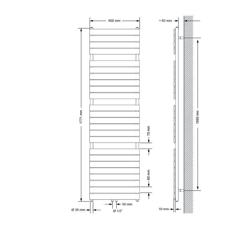Badheizkörper Steam Design 600x1771 mm, anthrazit, mit Mittelanschluss