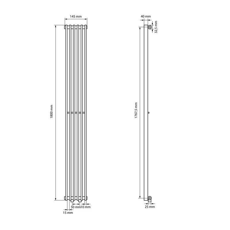 Badheizkörper Tilbrook 145x1800 mm Weiß mit Universale Anschlussgarnitur