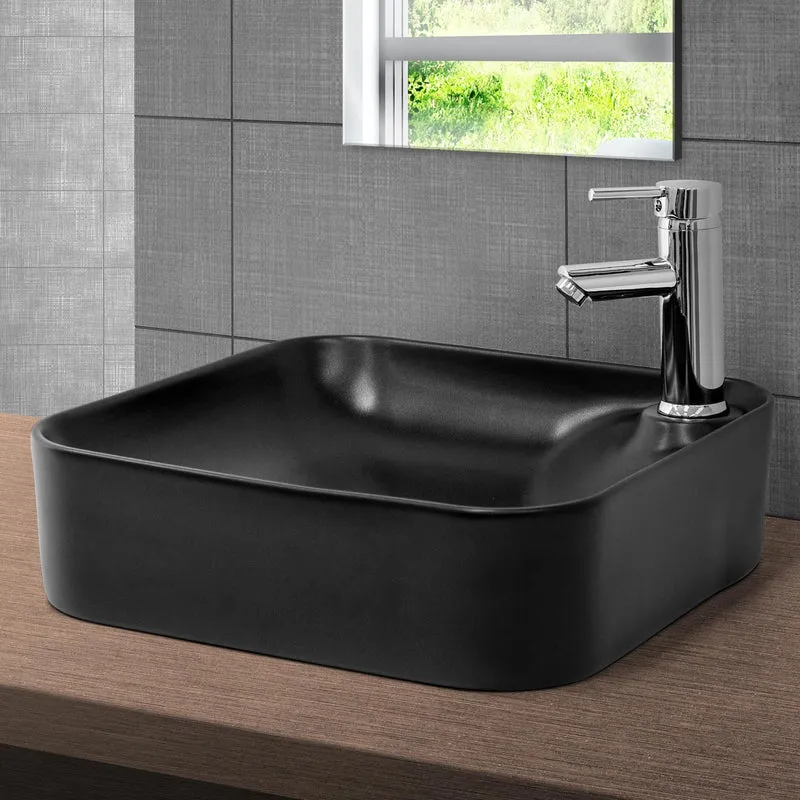 Waschbecken inkl. Ablaufgarnitur Silber ohne Überlauf 43x43x12 cm Schwarz aus Keramik ML-Design