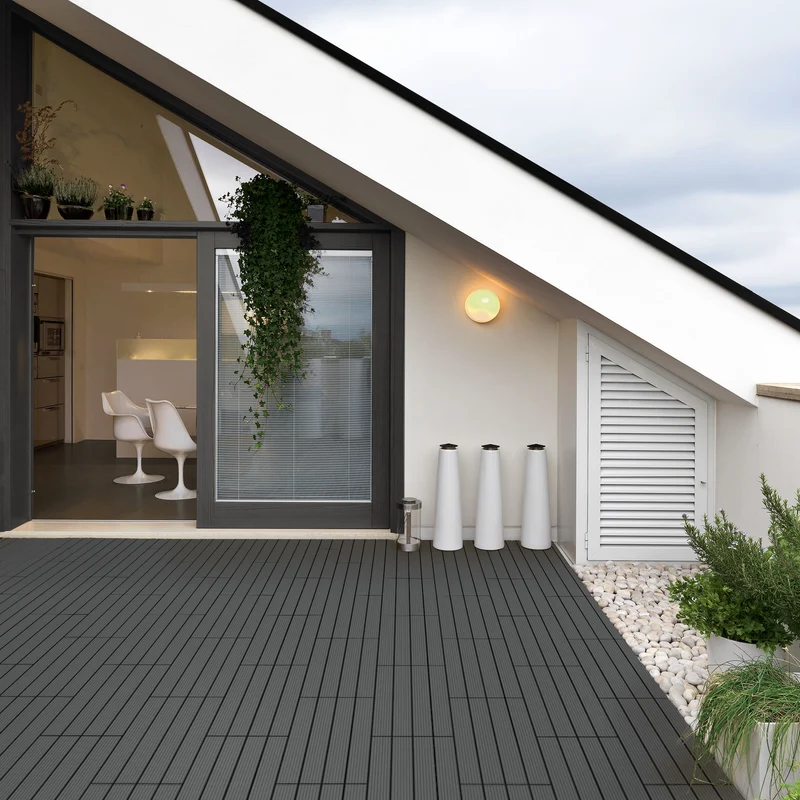 WPC Terrassenfliesen 60x30 cm 24er Set für 4m² Anthrazit in Holzoptik mit Drainage und Klicksystem
