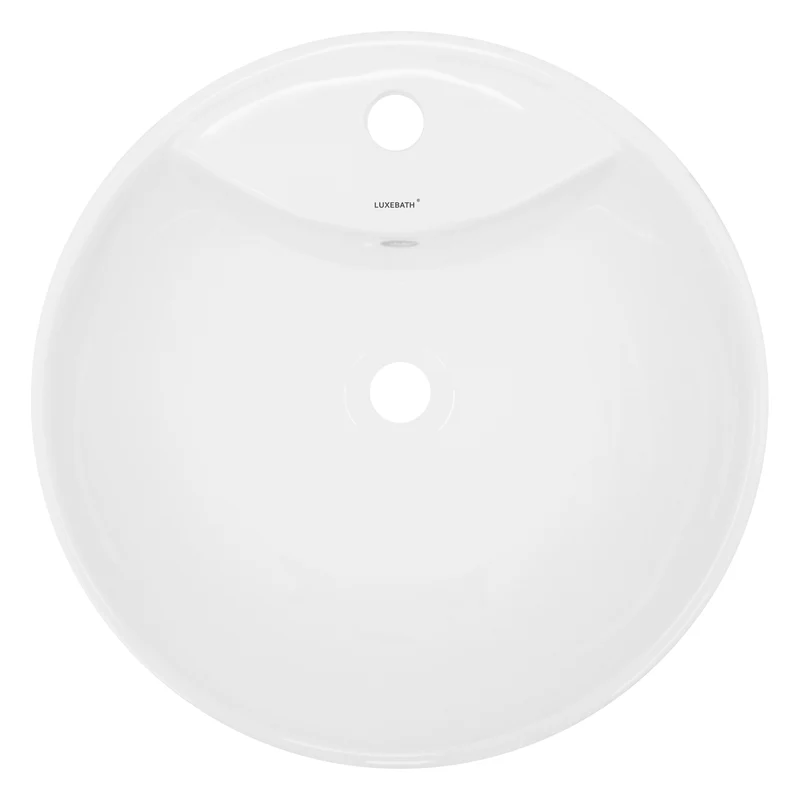 Waschbecken inkl. Ablaufgarnitur Silber mit Überlauf Ø 45,5x18,5 cm Weiß aus Keramik LuxeBath