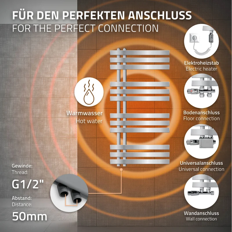 Elektrischer Designheizkörper mit Heizstab 600W 500x1000 mm Chrome
