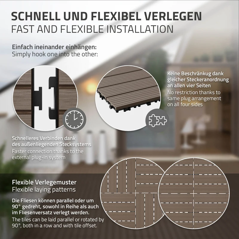 Terrassenfliesen 60x30 cm 6er Set für 1m² Dunkelbraun aus WPC