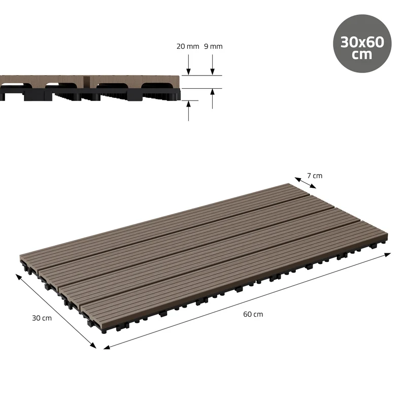 Terrassenfliesen 60x30 cm 6er Set für 1m² Dunkelbraun aus WPC