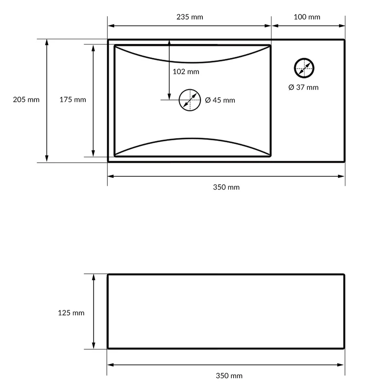 Waschbecken inkl. Ablaufgarnitur Silber ohne Überlauf 35x20,5x12,5 cm Weiß aus Keramik LuxeBath