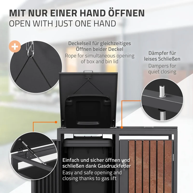 Mülltonnenbox 4er bis 240L 264x80x120 cm aus Stahl in Rostoptik ML-Design