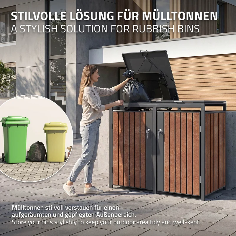 Mülltonnenbox 2er bis 240L 132x80x120 cm aus Stahl Rostoptik ML-Design