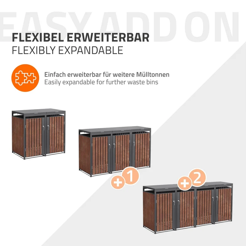 Mülltonnenbox 2er bis 240L 132x80x120 cm aus Stahl Rostoptik ML-Design