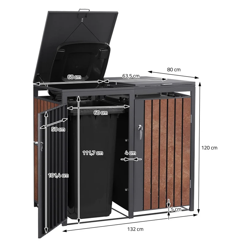 Mülltonnenbox 2er bis 240L 132x80x120 cm aus Stahl Rostoptik ML-Design
