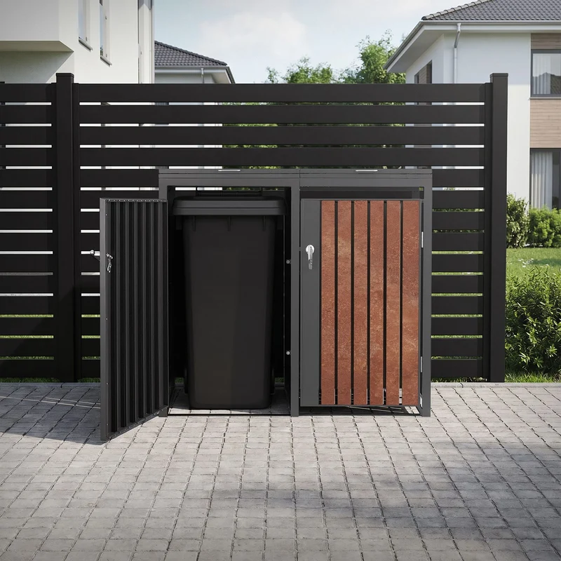 Mülltonnenbox 2er bis 240L 132x80x120 cm aus Stahl Rostoptik ML-Design