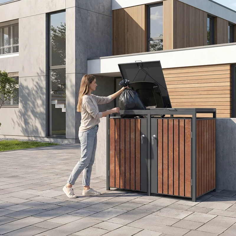 Mülltonnenbox 2er bis 240L 132x80x120 cm aus Stahl Rostoptik ML-Design