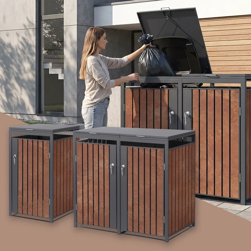 Mülltonnenbox 3er bis 240L 200x80x120 cm aus Stahl in Rostoptik ML-Design