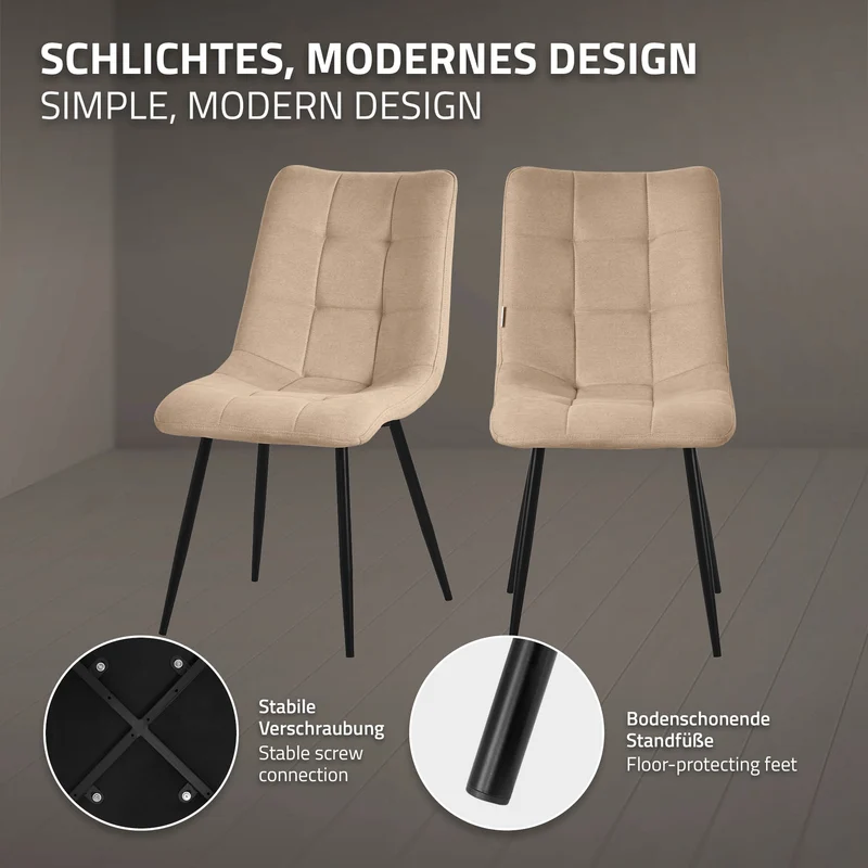 B-Ware Esszimmerstühle 2er Set Hellbraun Küchenstuhl mit Polyesterbezug und Stahlbeinen ML-Design