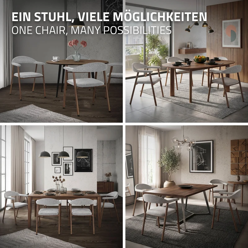 Esszimmerstühle 2er Set mit Armlehne, Rückenlehne & Webstruktur, Grau, Wohnzimmerstühle Küchenstühle Polsterstühle ML-Design