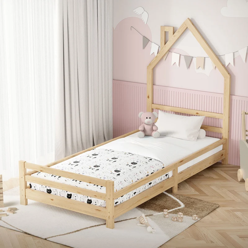 Kinderbett Schornstein aus Kiefernholz mit Lattenrost ML-Design