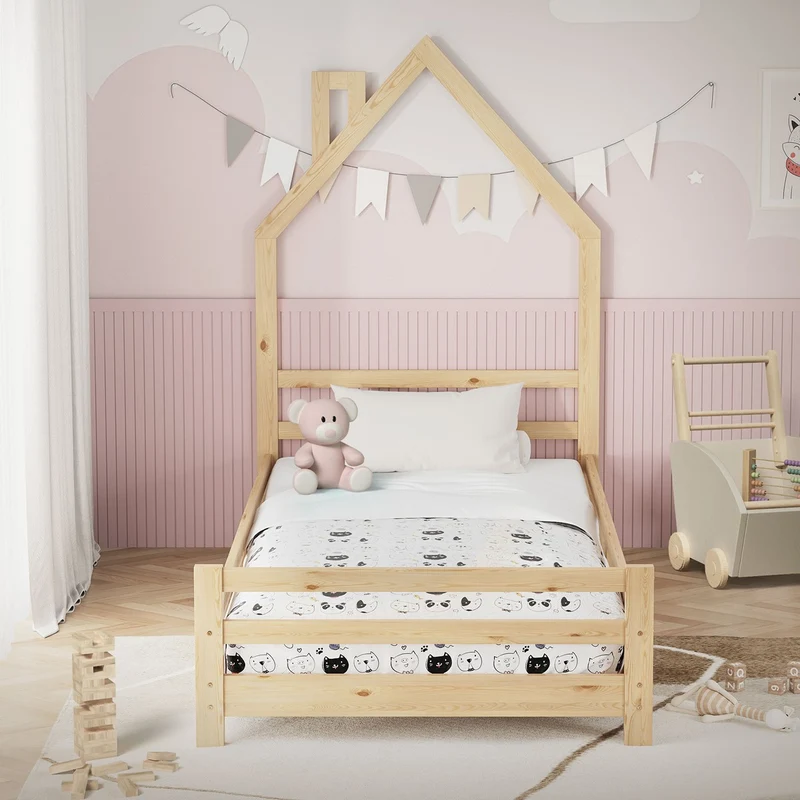 Kinderbett Schornstein aus Kiefernholz mit Lattenrost ML-Design