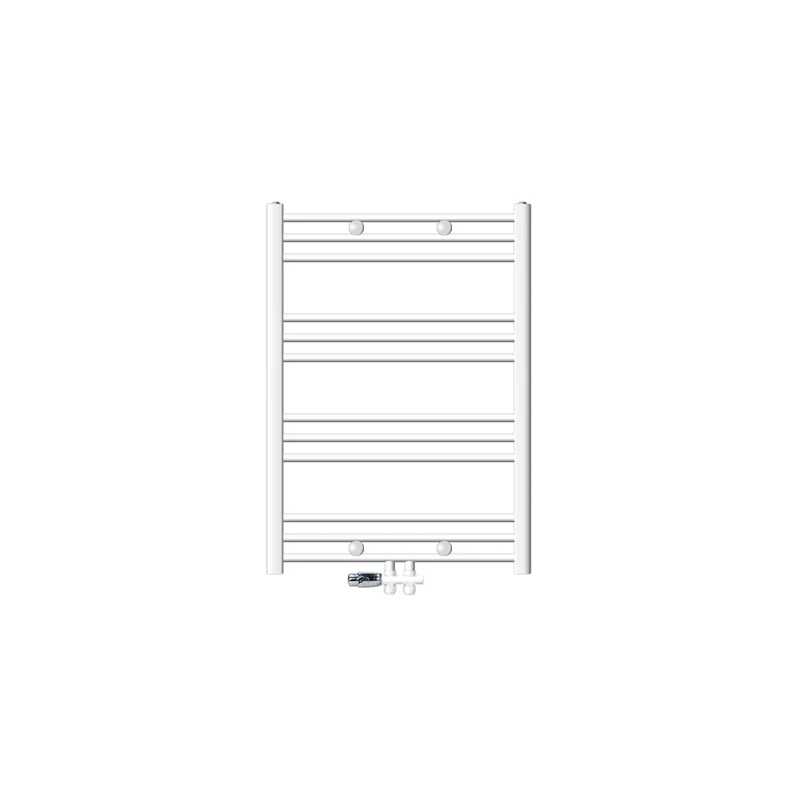 Badheizkörper Mittelanschluss 750x800 mm Weiß gerade mit Boden Anschlussgarnitur LuxeBath