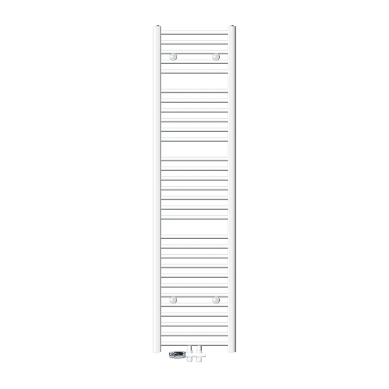 Badheizkörper Mittelanschluss 400x1800 mm Weiß gerade mit Boden Anschlussgarnitur LuxeBath
