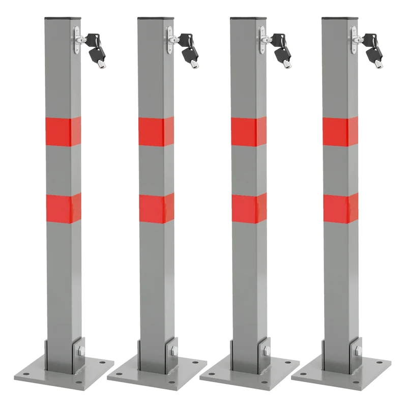 Parkplatzsperre Set 70 cm eckig mit Roten Warnstreifen und 3 Schlüssel aus Stahl