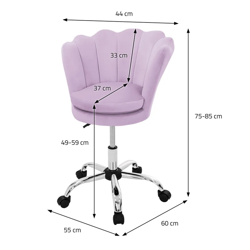 B-Ware Bürostuhl mit Rollen und Rückenlehne Muscheldesign 55x60 cm Lila aus Samt Schminktisch Stuhl ML-Design