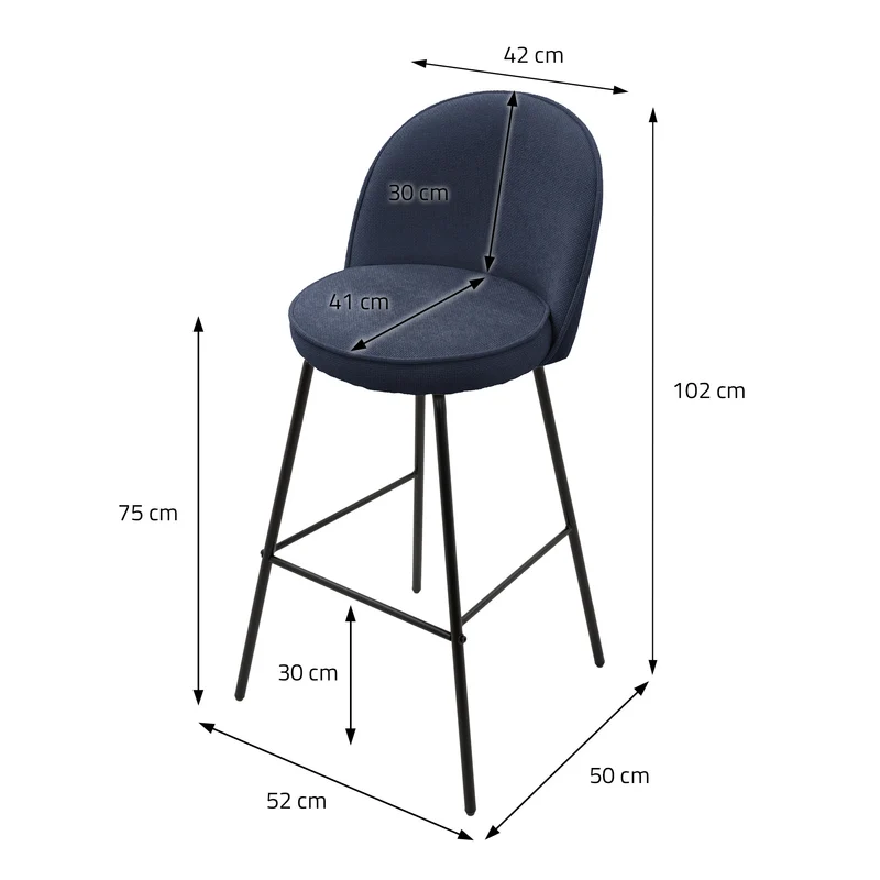 B-Ware Barhocker 2er Set Dunkelblau 52x102x50 cm mit Rückenlehne und Fußstütze bis 120 kg ML-Design