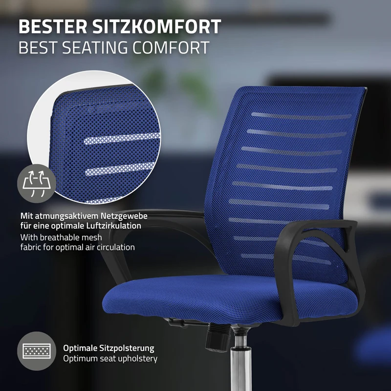 B-Ware Ergonomischer Bürostuhl mit Armlehnen Netzgewebe Blau mit Rollen ML-Design