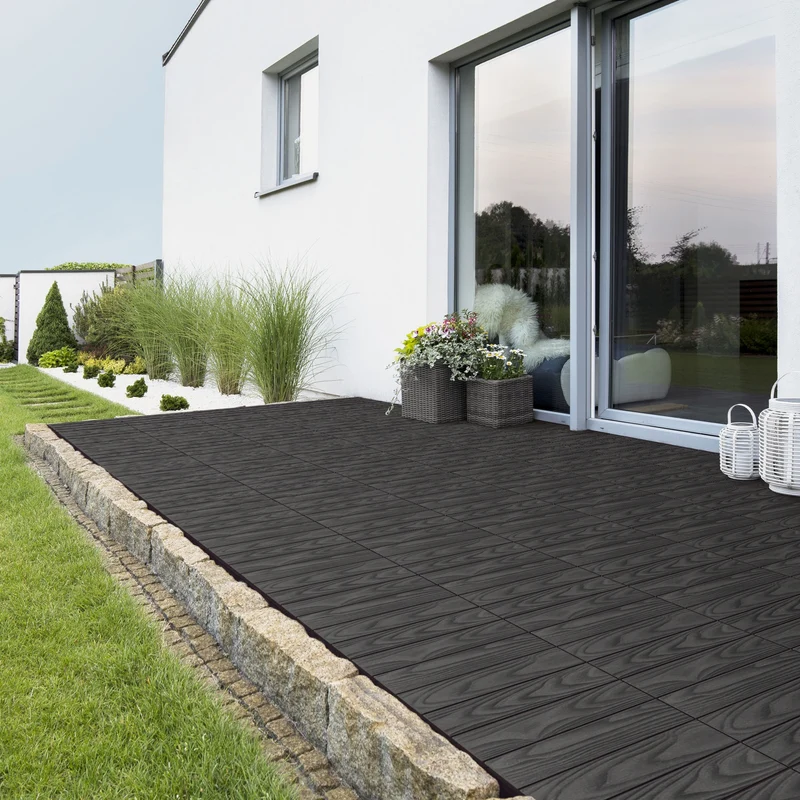 5x WPC Terrassenfliesen 30x30 cm 11er Spar Set für 1m² Anthrazit in Holzoptik Bodenbelag mit Drainage und Klicksystem