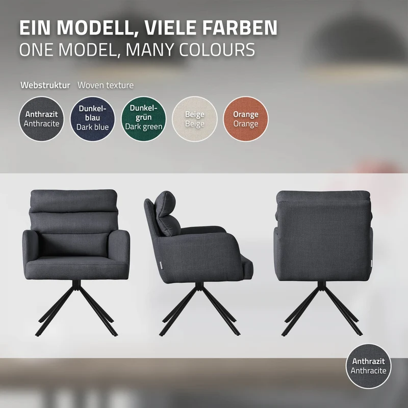 B-Ware Esszimmerstuhl Anthrazit drehbar mit abnehmbaren Rückenkissen gepolstert bis 120 Kilogramm ML-Design