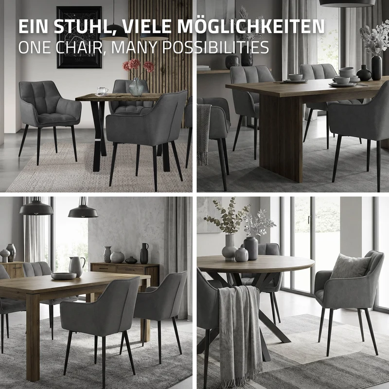 B-Ware Esszimmerstuhl Dunkelgrau aus Frotteestoff mit dickem gepolsterter Sitz ML-Design