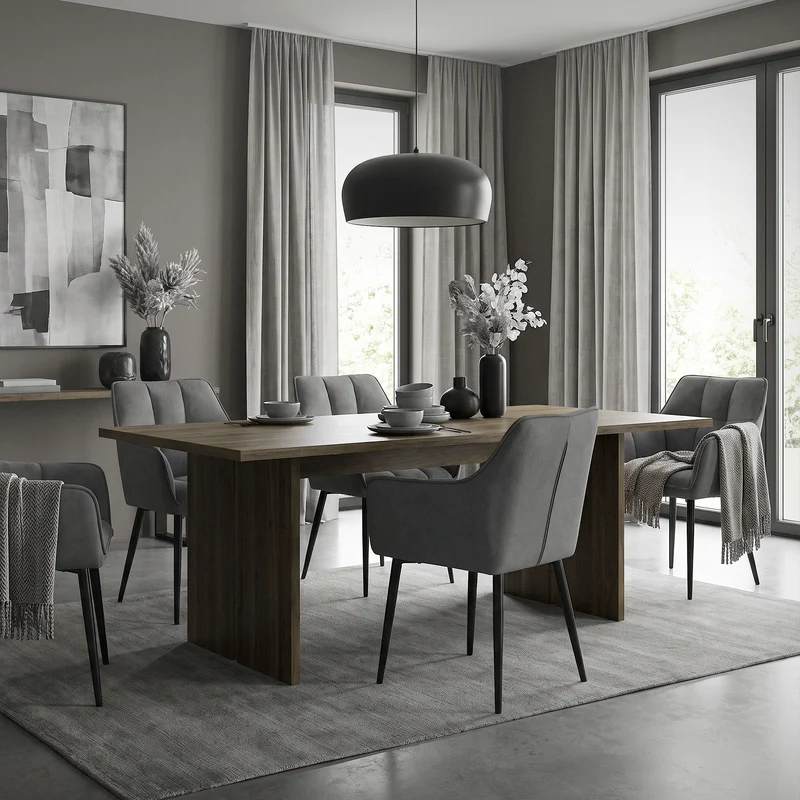 B-Ware Esszimmerstuhl Dunkelgrau aus Frotteestoff mit dickem gepolsterter Sitz ML-Design