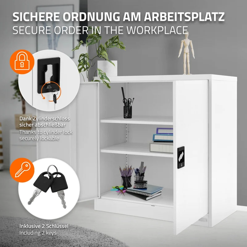 B-Ware Aktenschrank abschließbar 90x40x90 cm Weiß aus Stahl ML-Design