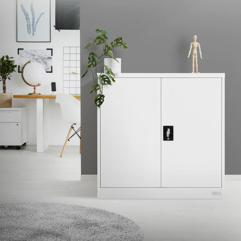 B-Ware Aktenschrank abschließbar 90x40x90 cm Weiß aus Stahl ML-Design