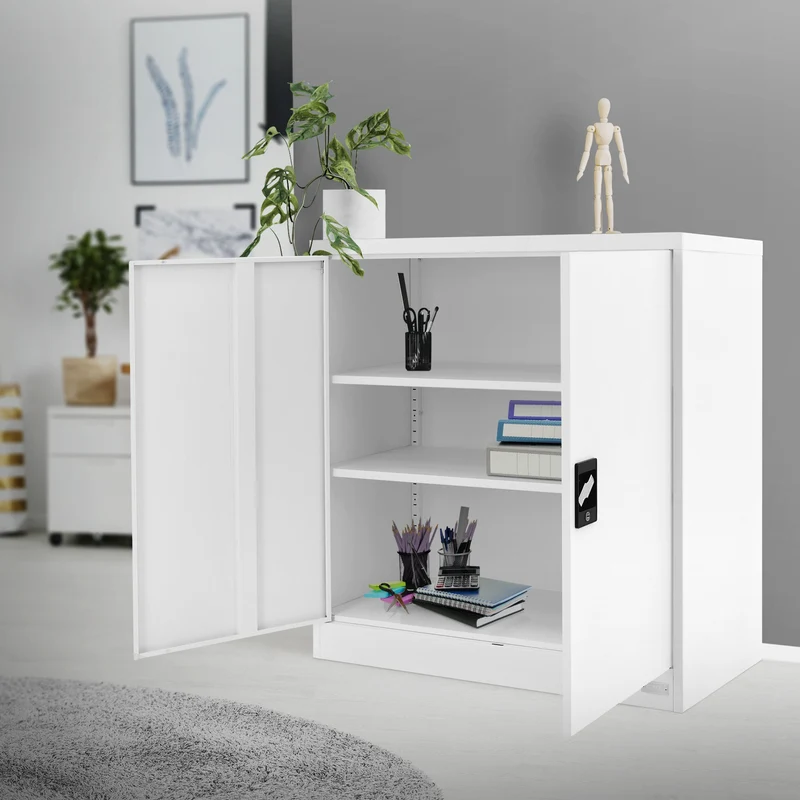B-Ware Aktenschrank abschließbar 90x40x90 cm Weiß aus Stahl ML-Design