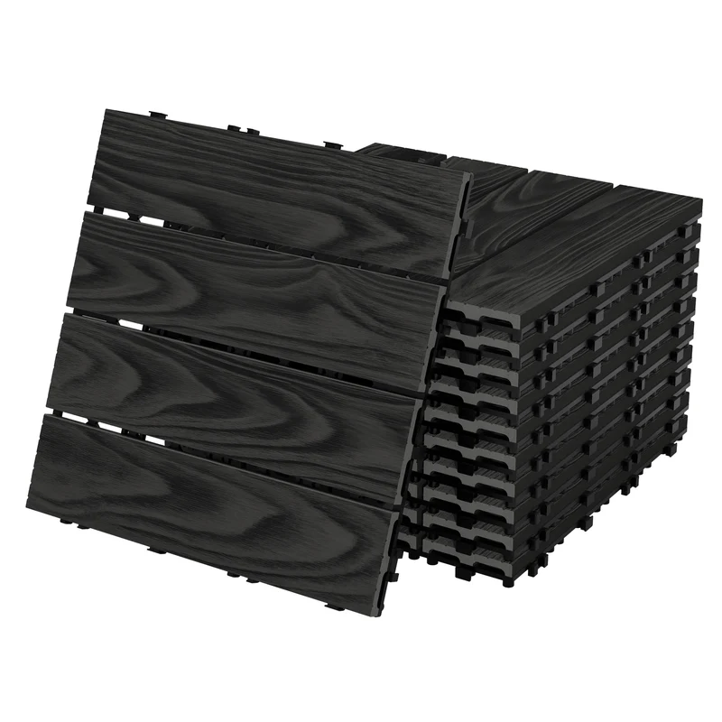3x WPC Terrassenfliesen 30x30 cm 11er Spar Set für 1m² Anthrazit in Holzoptik Bodenbelag mit Drainage und Klicksystem