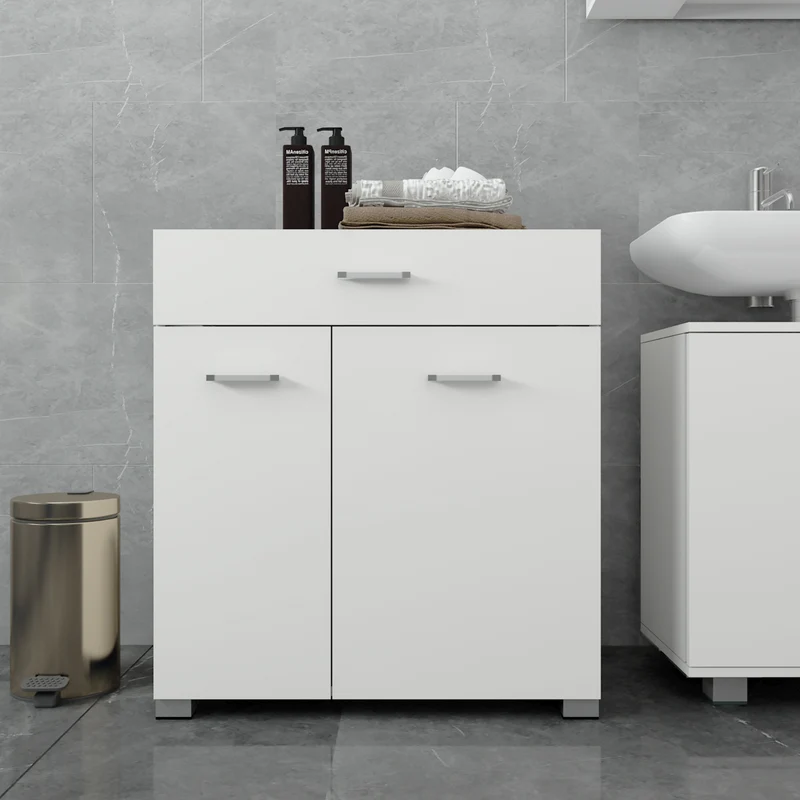 B-Ware Wäscheschrank mit Schublade 75x78,5x45 cm Weiß aus MDF mit Melamin-Finish ML-Design