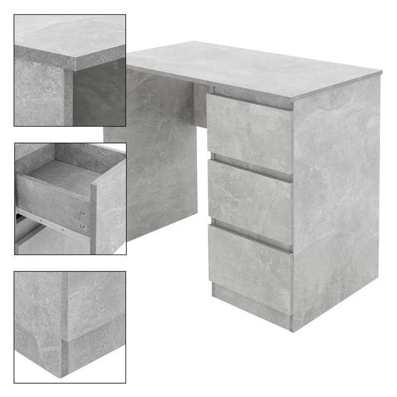B-Ware Schreibtisch mit drei Schubladen 90x76x50 cm Grau aus Holz ML-Design
