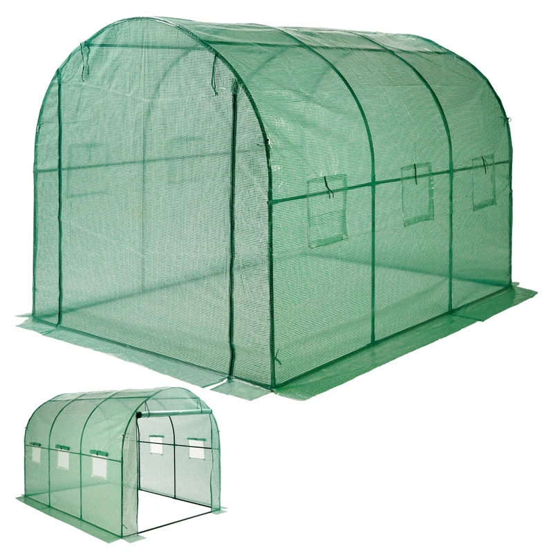 B-Ware Gewächshaus 300x200x200 cm Grün aus PE-Gitterfolie mit Metallrahmen