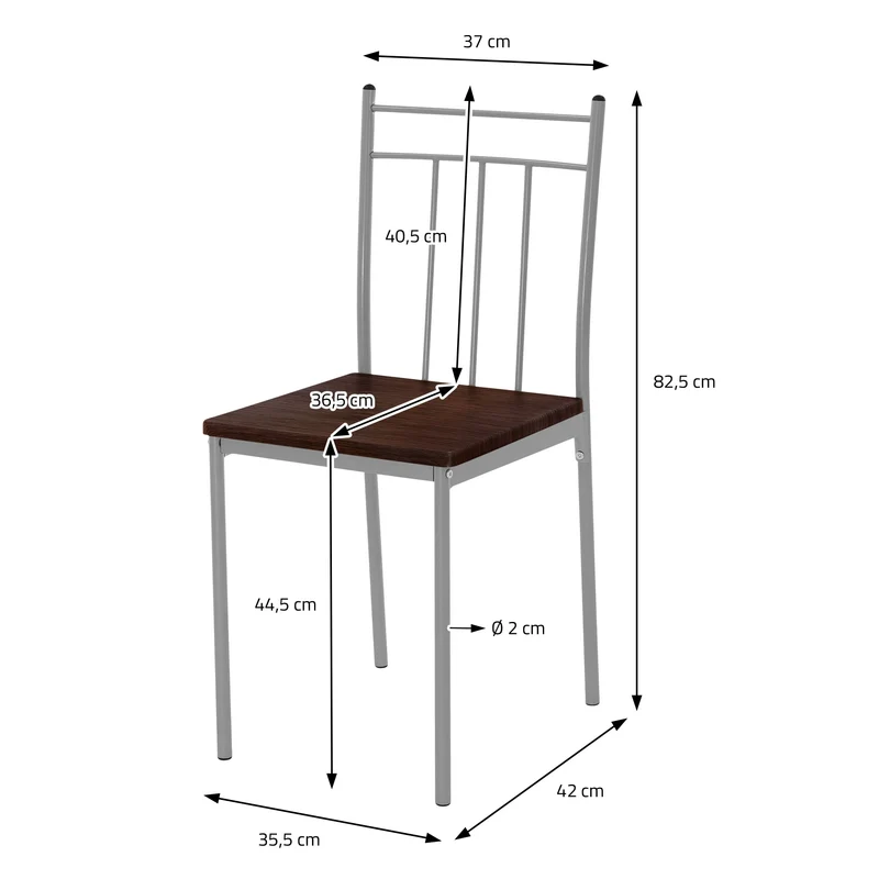 Essgruppe für 4 Personen 5-teilig mit Esstisch und 4 Stühlen Dunkelbraun aus Holz ML-Design