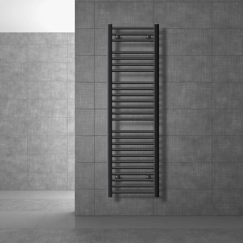 Elektrischer Badheizkörper mit Heizstab 1200W 400x1500 mm Anthrazit gebogen Seitenanschluss & Thermostat Touchbedienung LuxeBath