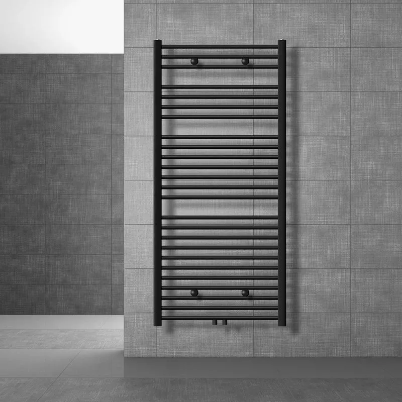 Badheizkörper Sahara 750x1500 mm Schwarz gerade mit Boden Thermostatventil LuxeBath