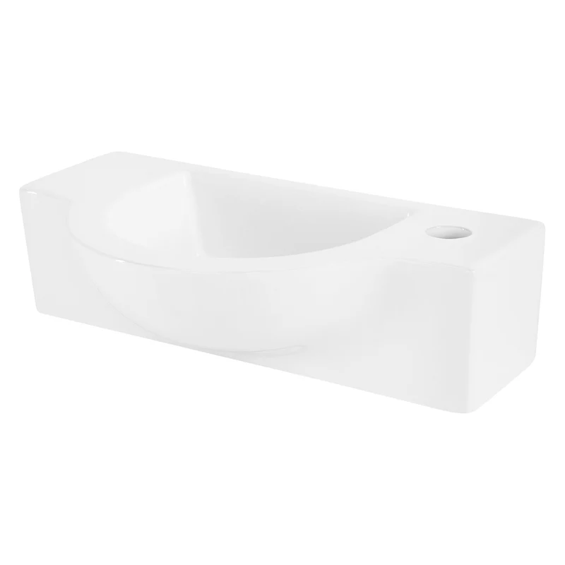 Waschbecken inkl. Ablaufgarnitur Weiß ohne Überlauf 44,5x25,5x12 cm Weiß aus Keramik Linksbündig LuxeBath