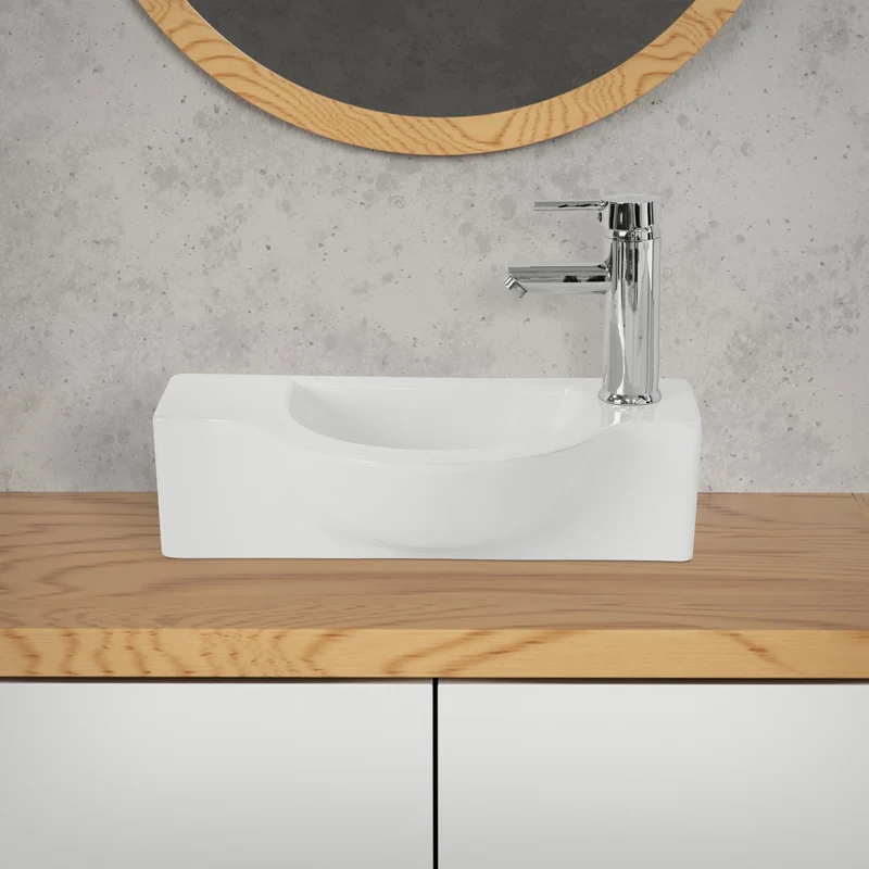 Waschbecken inkl. Ablaufgarnitur Weiß ohne Überlauf 44,5x25,5x12 cm Weiß aus Keramik Linksbündig LuxeBath