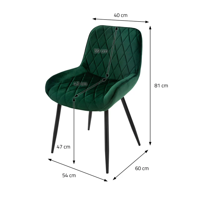 6er Set Esszimmerstuhl mit Rauten Steppung Dunkelgrün Samtbezug mit Metallbeinen inkl. Montagematerial ML-Design