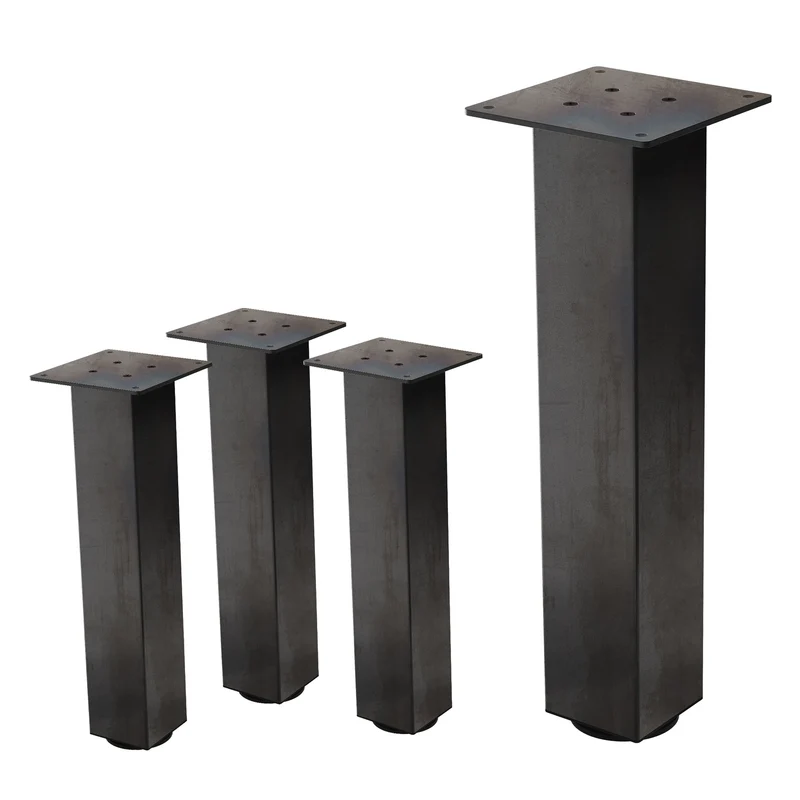 B-Ware 4er Set Tischbeine I-Design 42 cm Optik Industrial Stahl pulverbeschichtet eckig Profil 8x8 cm Höhenverstellbare Möbelfüße 1-4 cm ML-Design